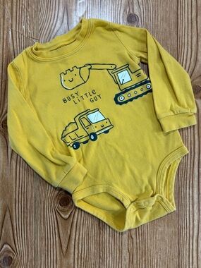 7/$20 Carter’s Yellow "Busy Little Guy" Construction Long Sleeve Bodysuit Onesie